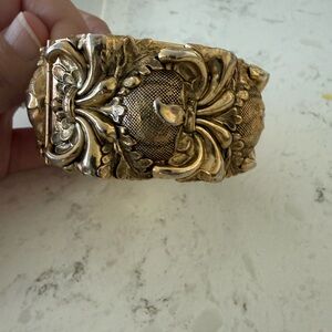 Vintage Whiting & Davis Repousse Wide Bangle Bracelet/ 60’s/70’s Ornate Hinged